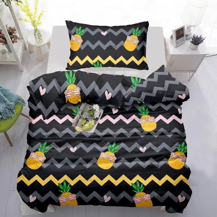 222 2dilne povleceni 140 200 70 90 ananasovy vzor na cernem podkladu povlecenideka cz