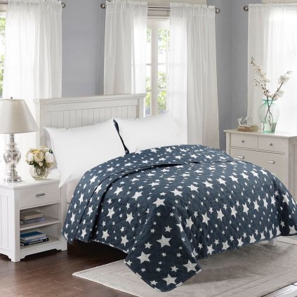 402 prosivany prehoz pres postel 200 240 cm tmave modre hvezdy povlecenideka cz