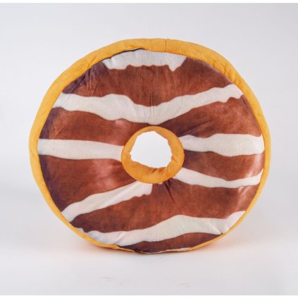 641 plysovy polstar donut s kremovymi prouzky hnedy