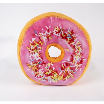 Dekorační polštář Donut s růžovou polevou a barevným posypem | Sladký sen kolekce