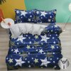 3dílná sada povlečení francouzské 200×220/70×90 – modré s motivem hvězd