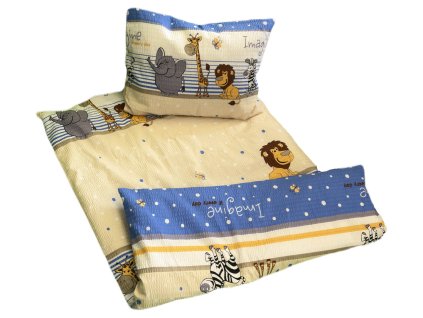 Krepové dětské povlečení do školky „Zvířátka Zoo modrá“