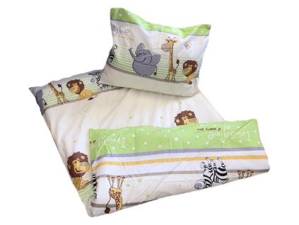 Bavlněné dětské povlečení pro školky „Zvířátka Zoo zelená“