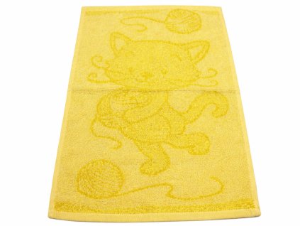 Obrázkový dětský ručník pro mateřské školy – Kočička žlutá – 30×50 cm