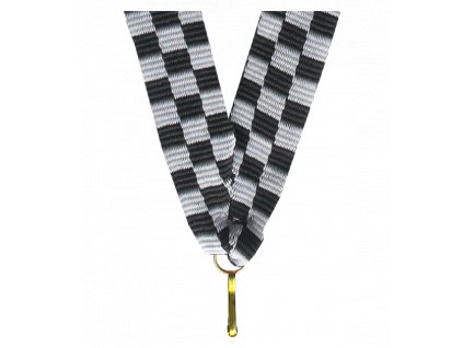Barevná stuha s karabinkou 22 mm | Černá šachovnice