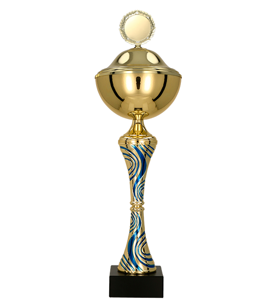 Kovový pohár s poklicí | Zlato-modrý Výška: 23,5 cm, Průměr: 8 cm