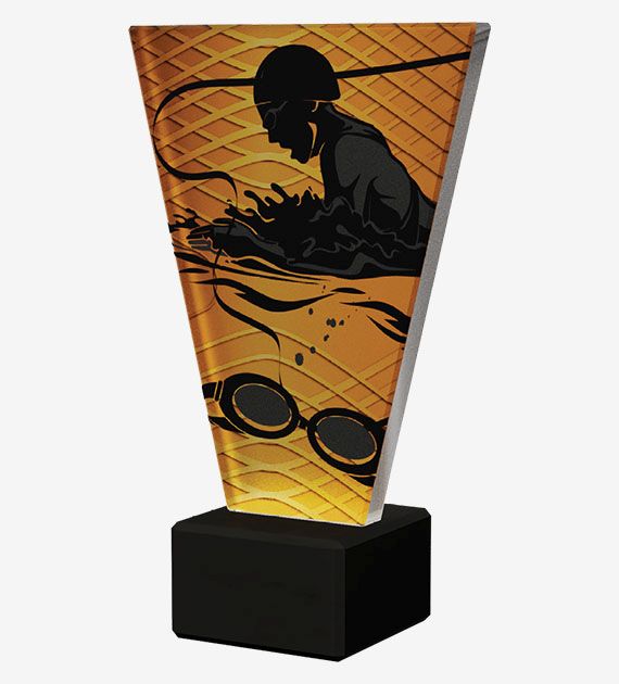 Designová skleněná trofej | Plavání Výška: 15 cm, Průměr: 1 cm