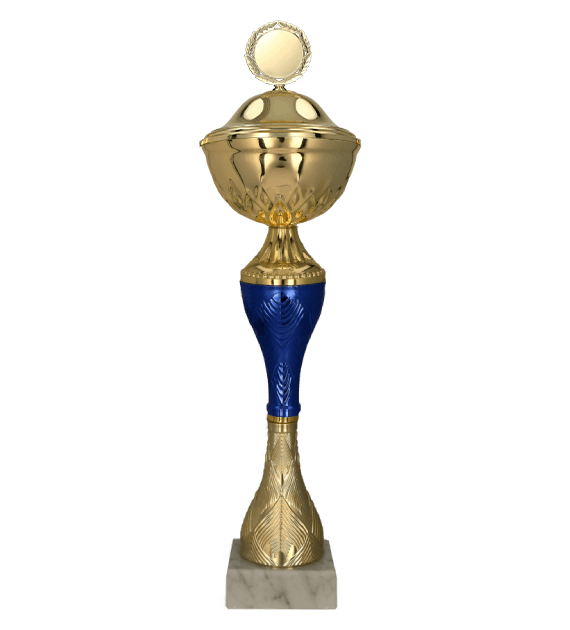 Kovový pohár s poklicí | Zlato-modrý Výška: 30 cm, Průměr: 12 cm