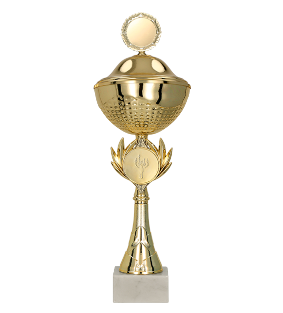 Kovová trofej s poklicí | Zlatá Výška: 24 cm, Průměr: 10 cm