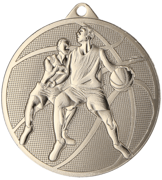 Designová kovová medaile | Basketbal Barva: Stříbro, Průměr: 5 cm