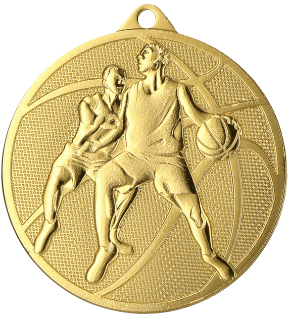 Designová kovová medaile | Basketbal Barva: Zlatá, Průměr: 5 cm