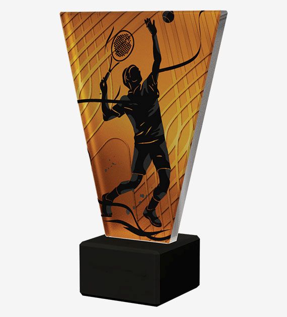 Designová skleněná trofej | Tenis Výška: 15 cm, Průměr: 1 cm