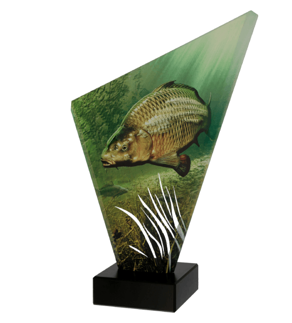 Designová skleněná trofej | Rybaření Výška: 26,5 cm, Průměr: 1,2 cm