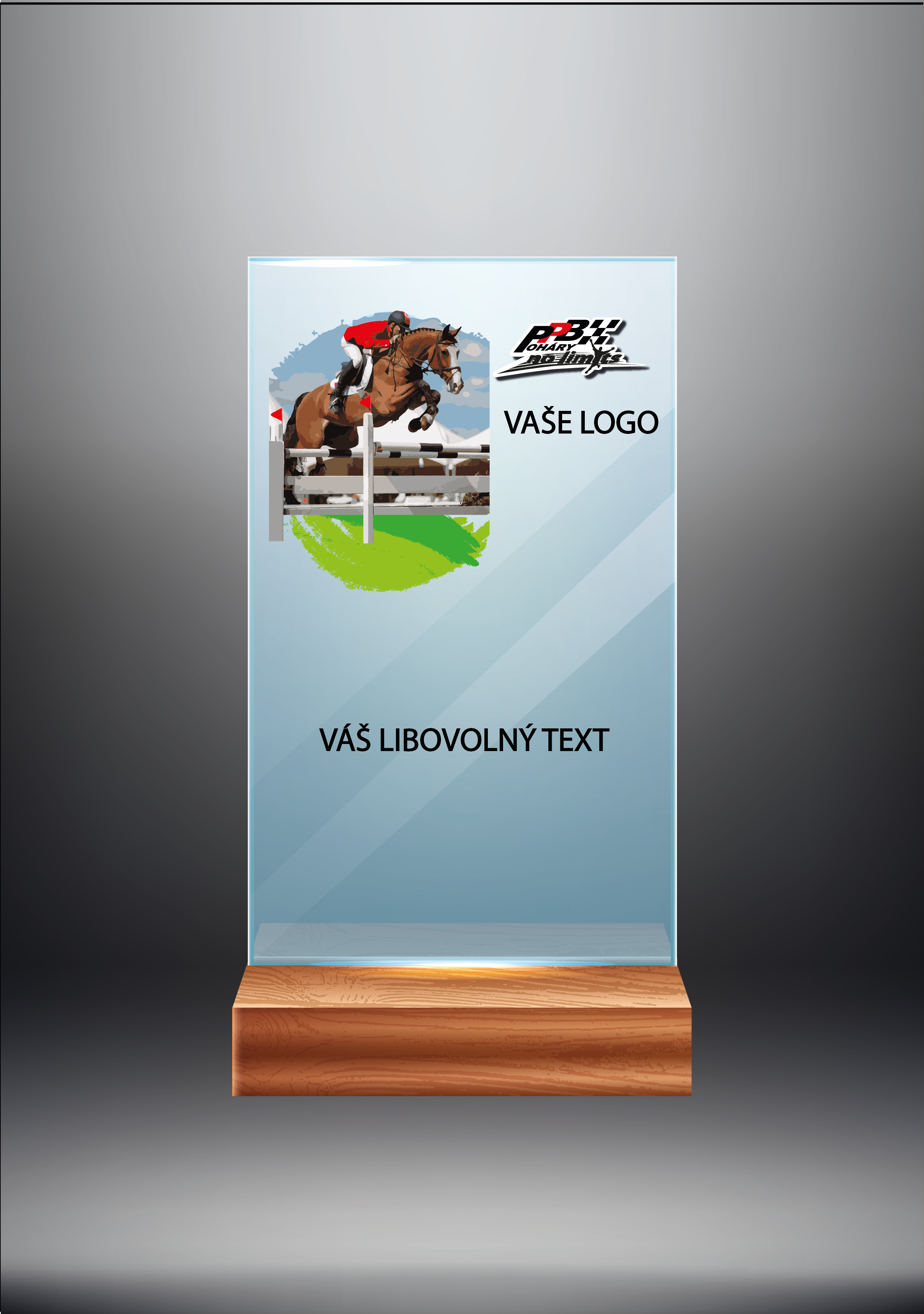 Skleněná trofej na dřevěném podstavci | Parkur Výška: 15 cm