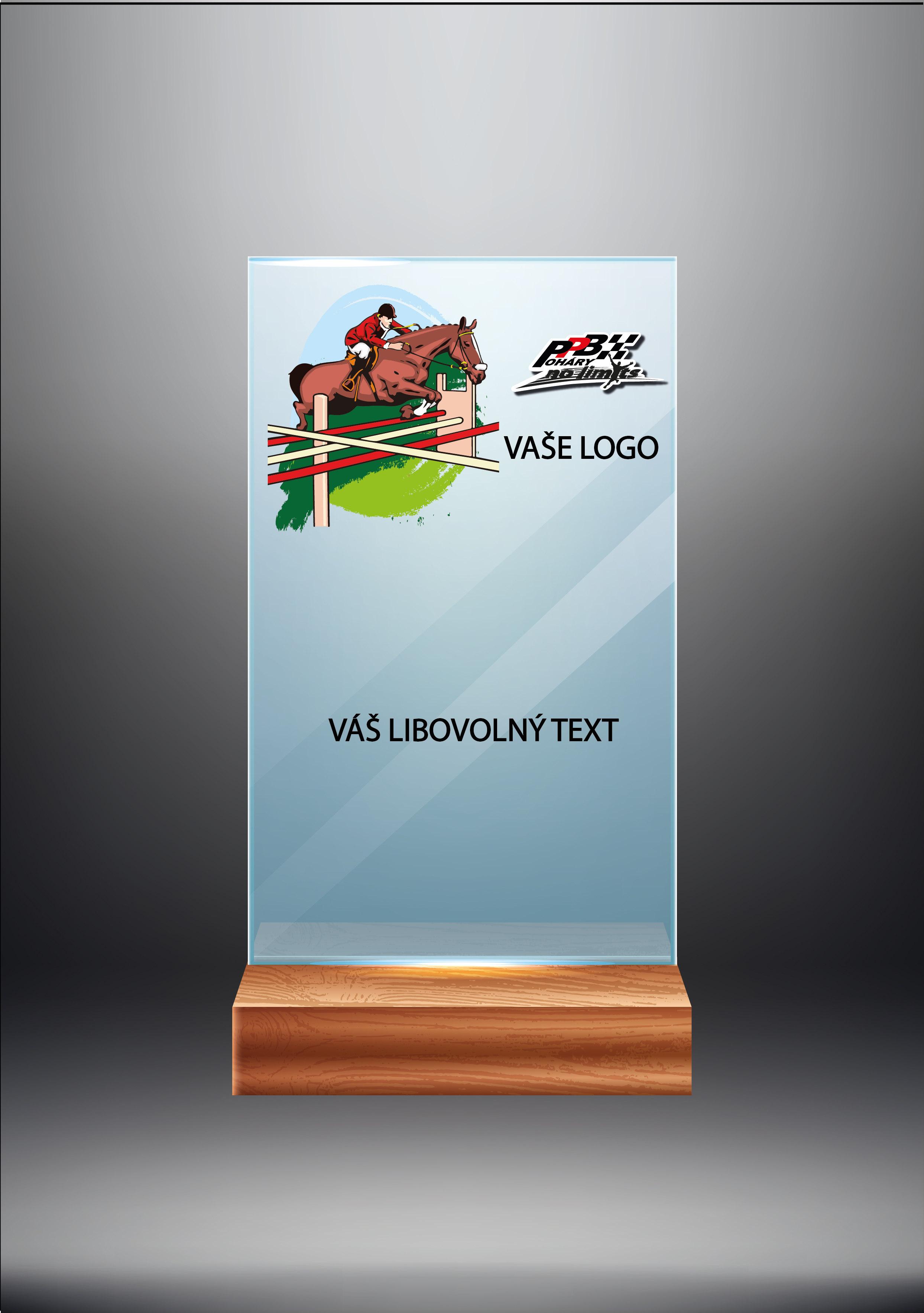 Skleněná trofej na dřevěném podstavci | Parkur Výška: 15 cm