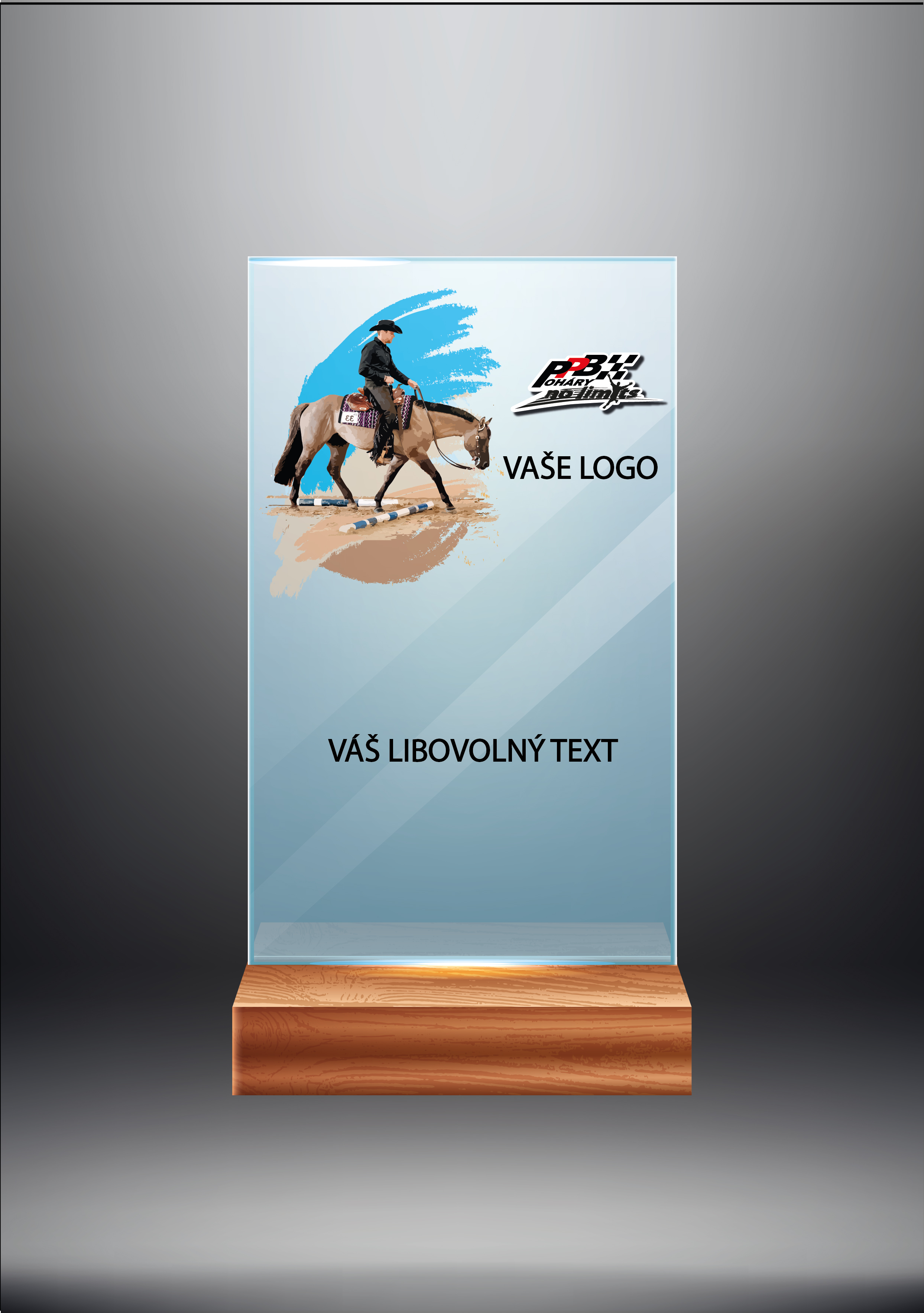 Skleněná trofej na dřevěném podstavci | Western Výška: 15 cm