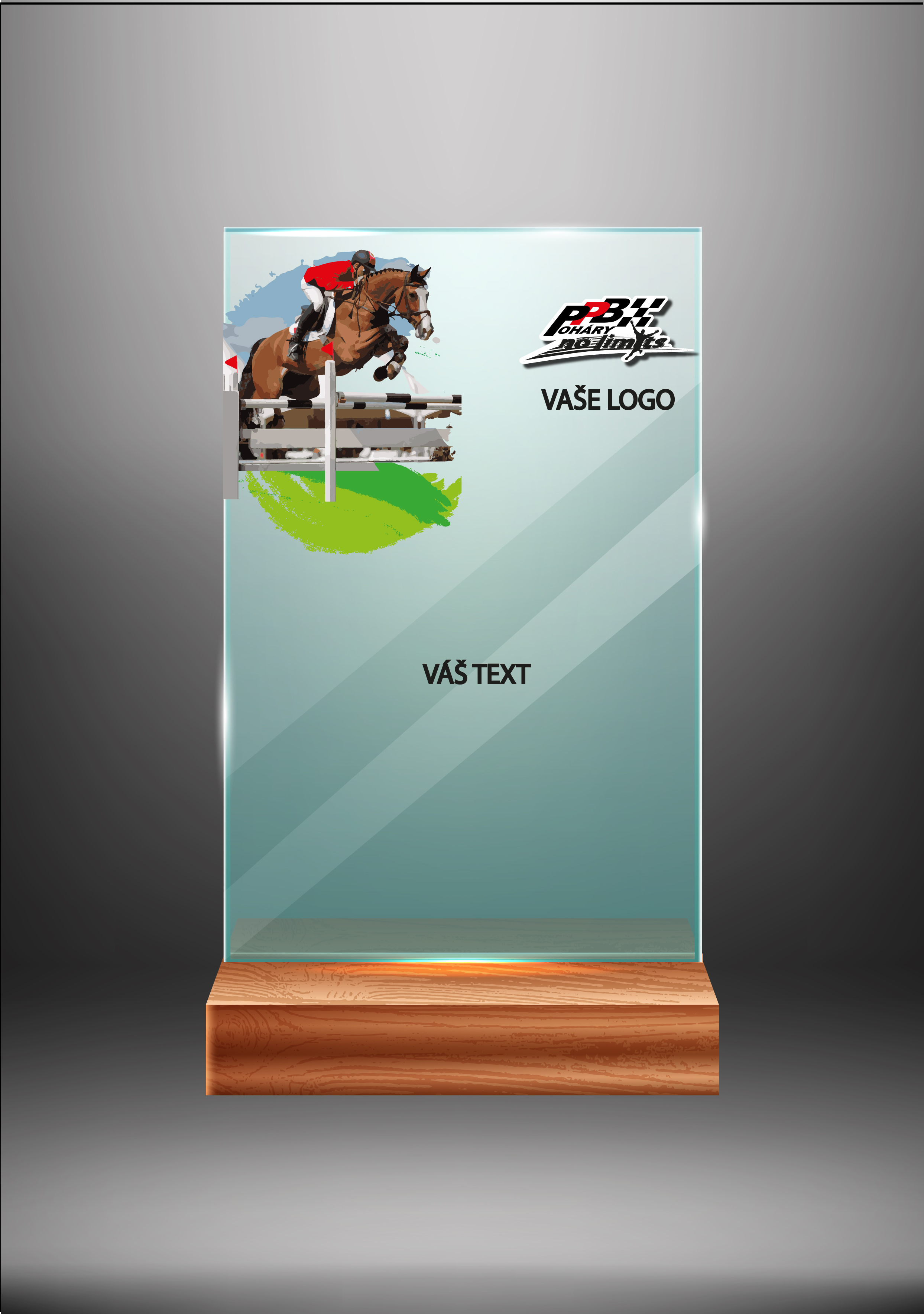 Skleněná trofej na dřevěném podstavci | Parkur Výška: 15 cm