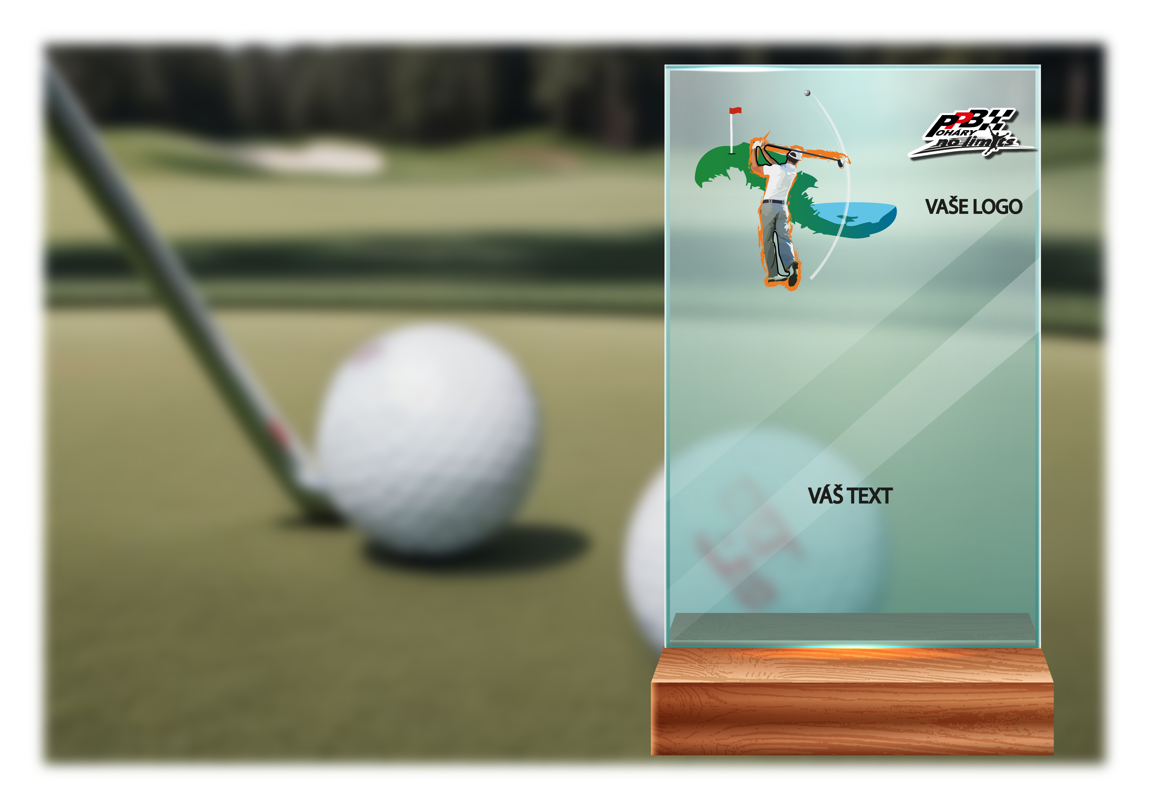 Skleněná trofej na dřevěném podstavci | Golf Výška: 15 cm