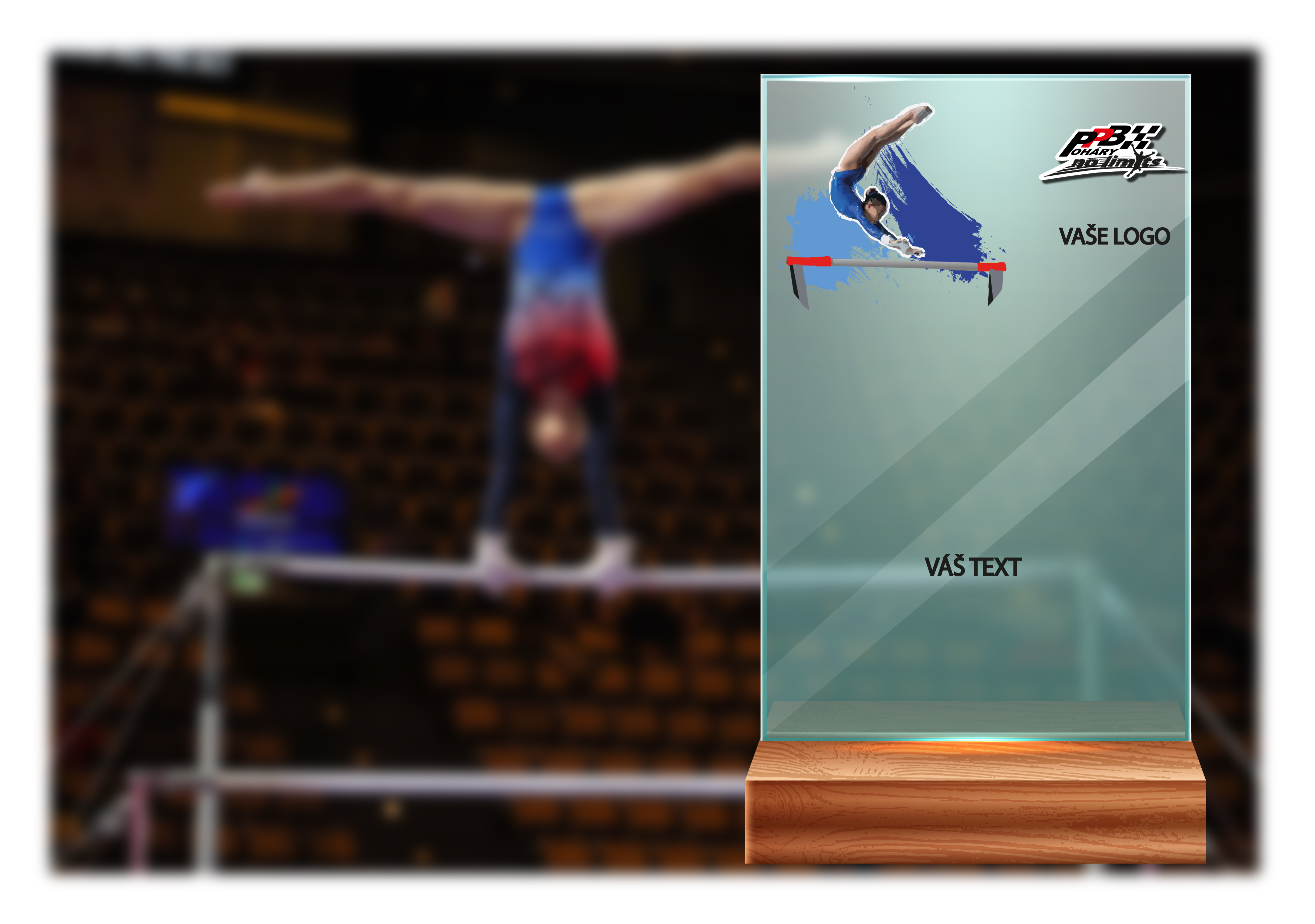 Skleněná trofej na dřevěném podstavci | Gymnastika hrazda Výška: 15 cm