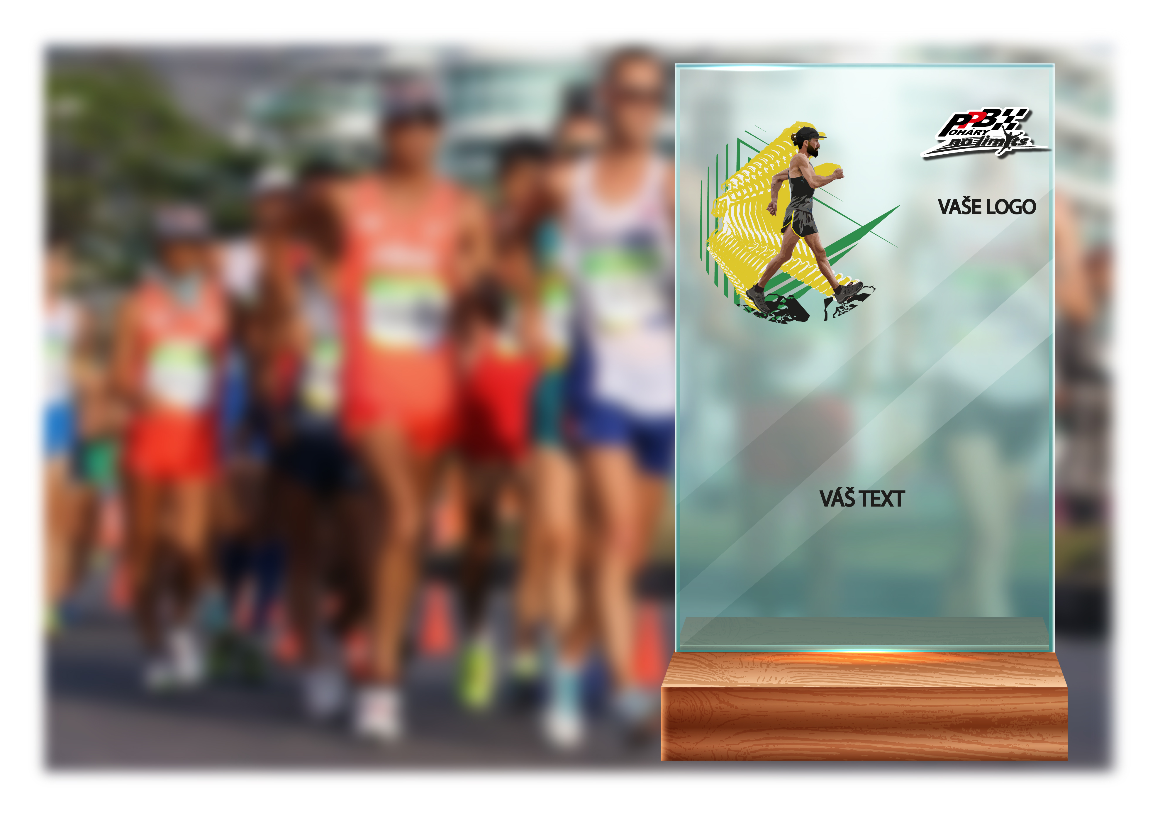Skleněná trofej na dřevěném podstavci | Chůze Výška: 15 cm