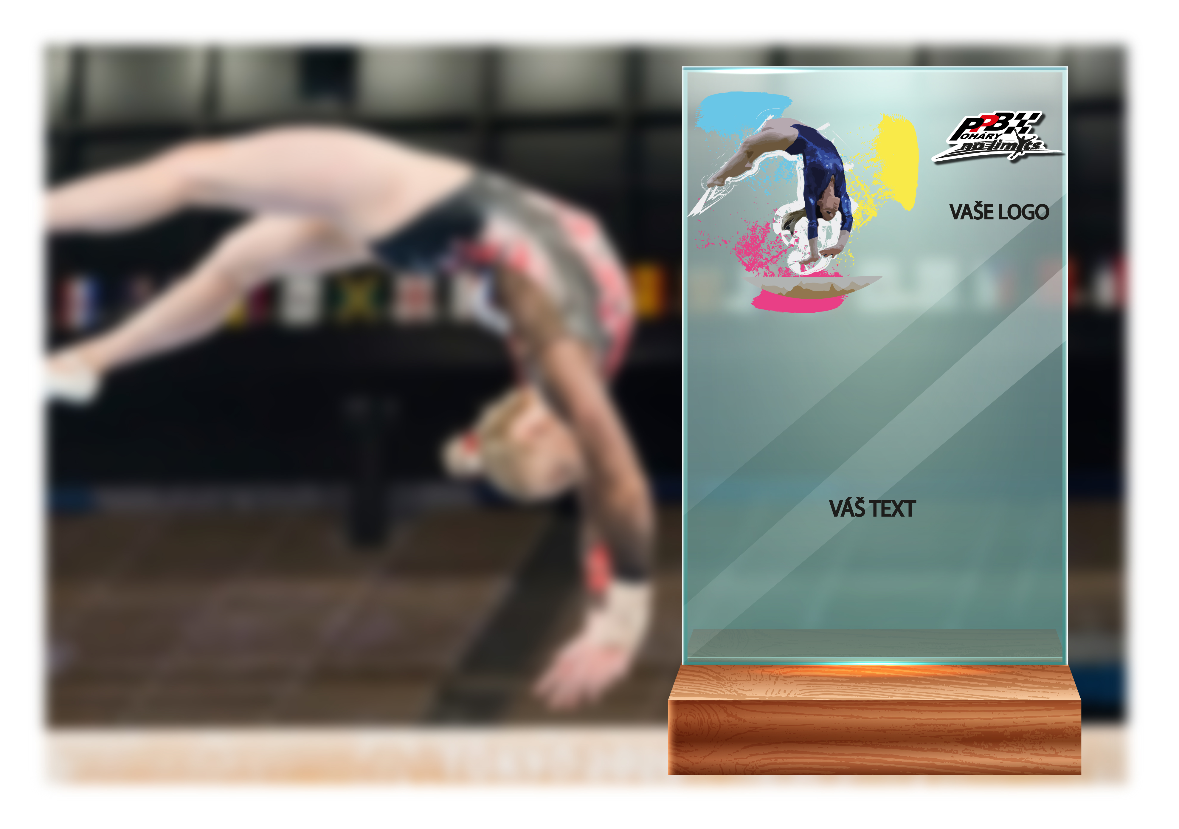 Skleněná trofej na dřevěném podstavci | Gymnastika kladina Výška: 15 cm