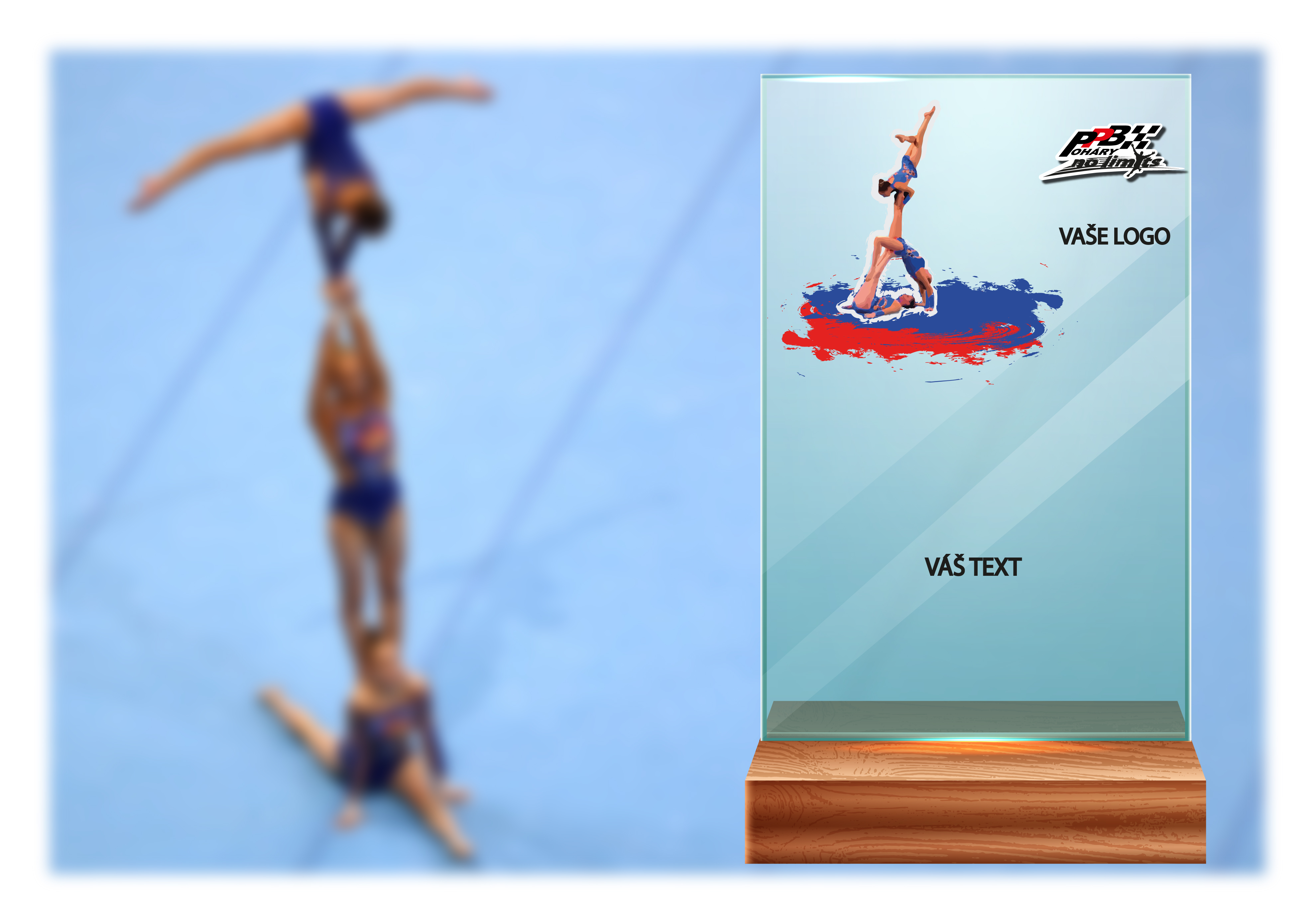 Skleněná trofej na dřevěném podstavci | Gymnastika pyramida Výška: 15 cm