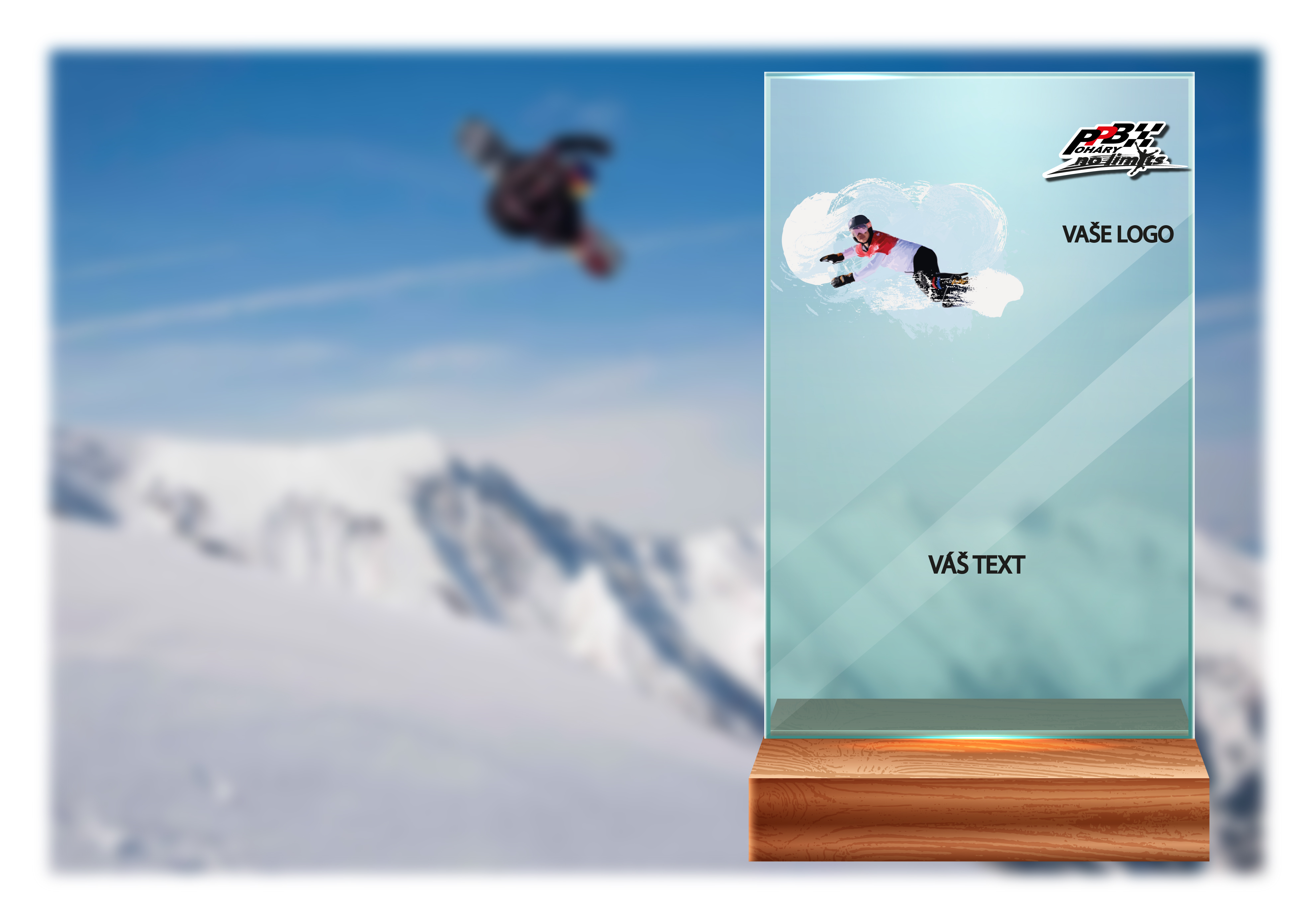 Skleněná trofej na dřevěném podstavci | Snowboard Výška: 15 cm