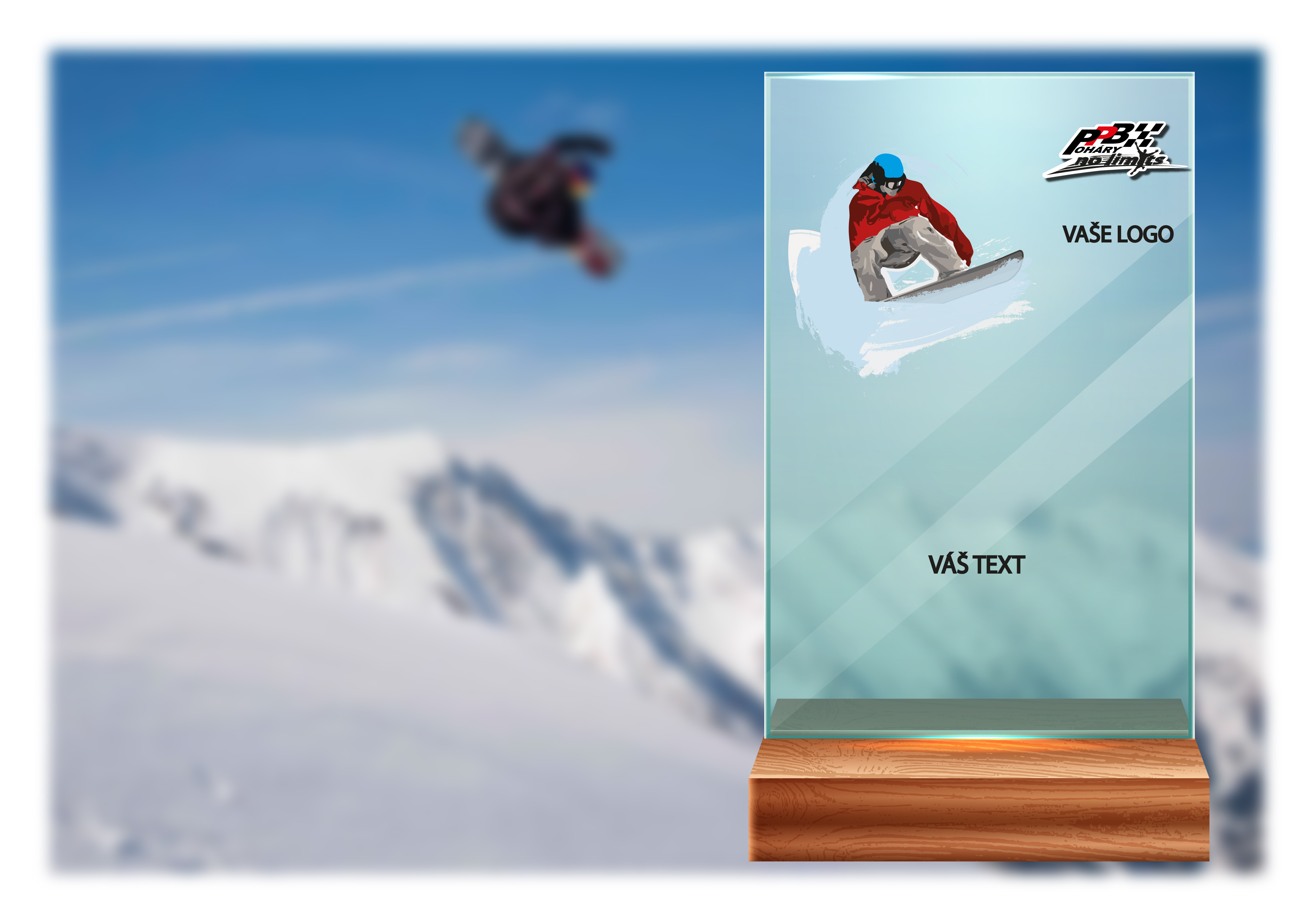 Skleněná trofej na dřevěném podstavci | Snowboard Výška: 15 cm