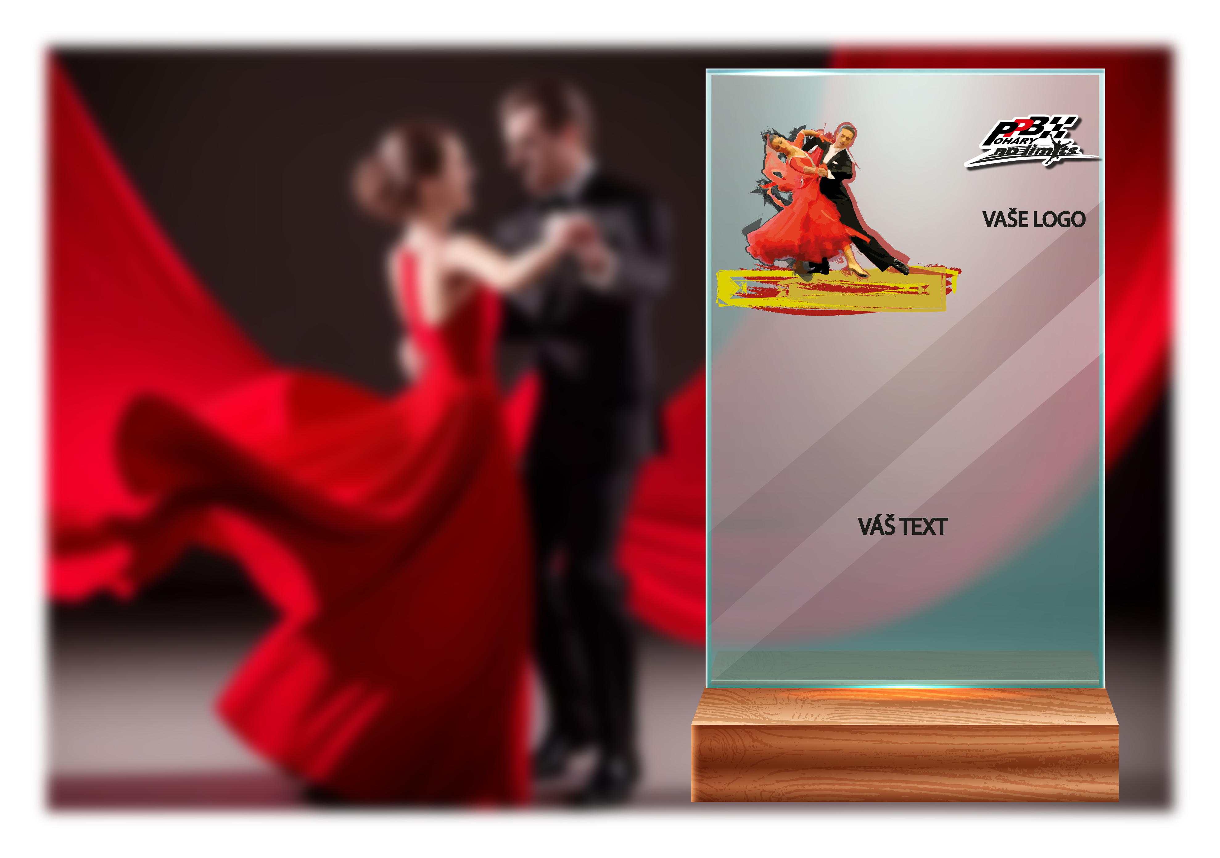 Skleněná trofej na dřevěném podstavci | Společenský tanec Výška: 15 cm