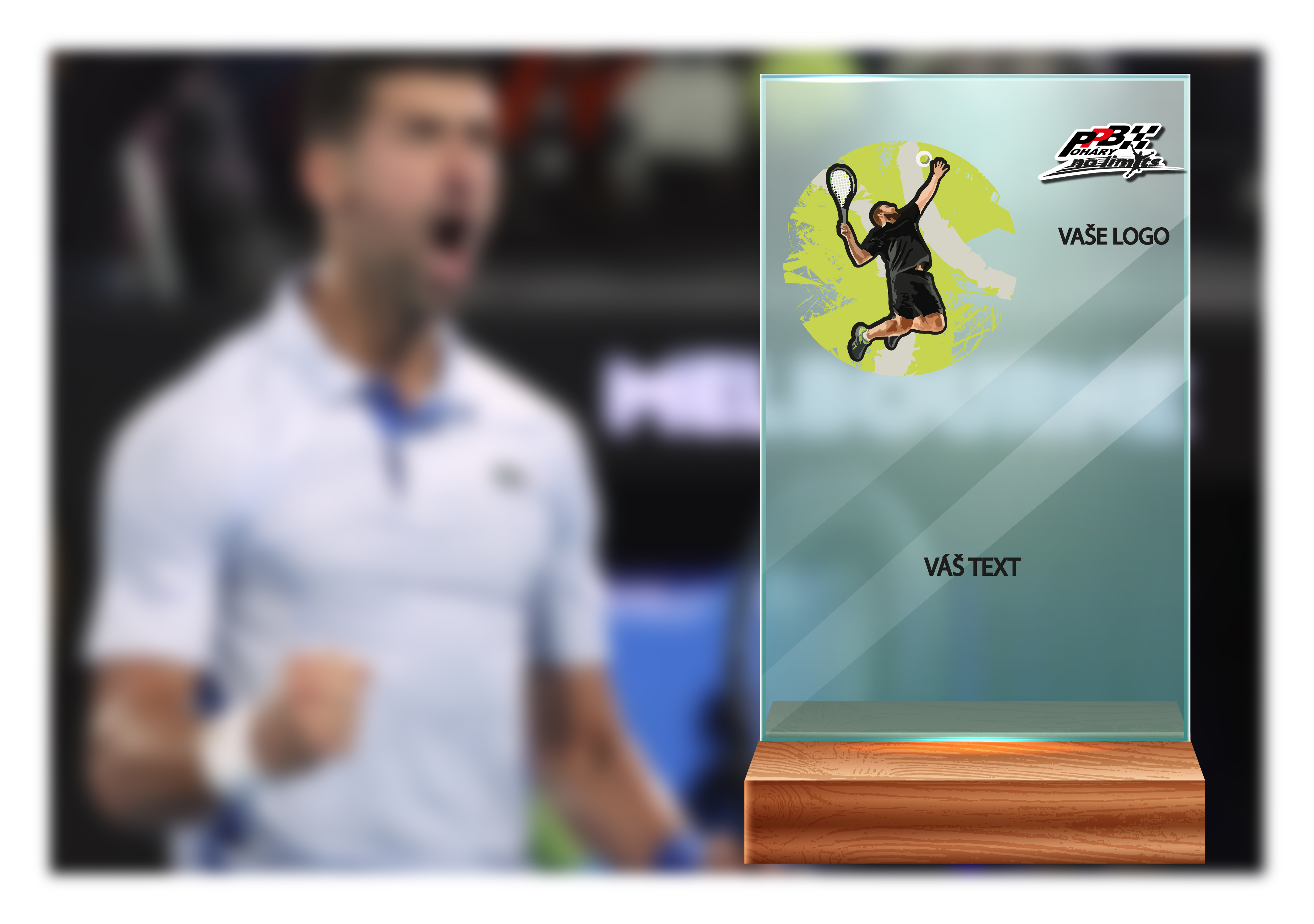 Skleněná trofej na dřevěném podstavci | Tenis Výška: 15 cm