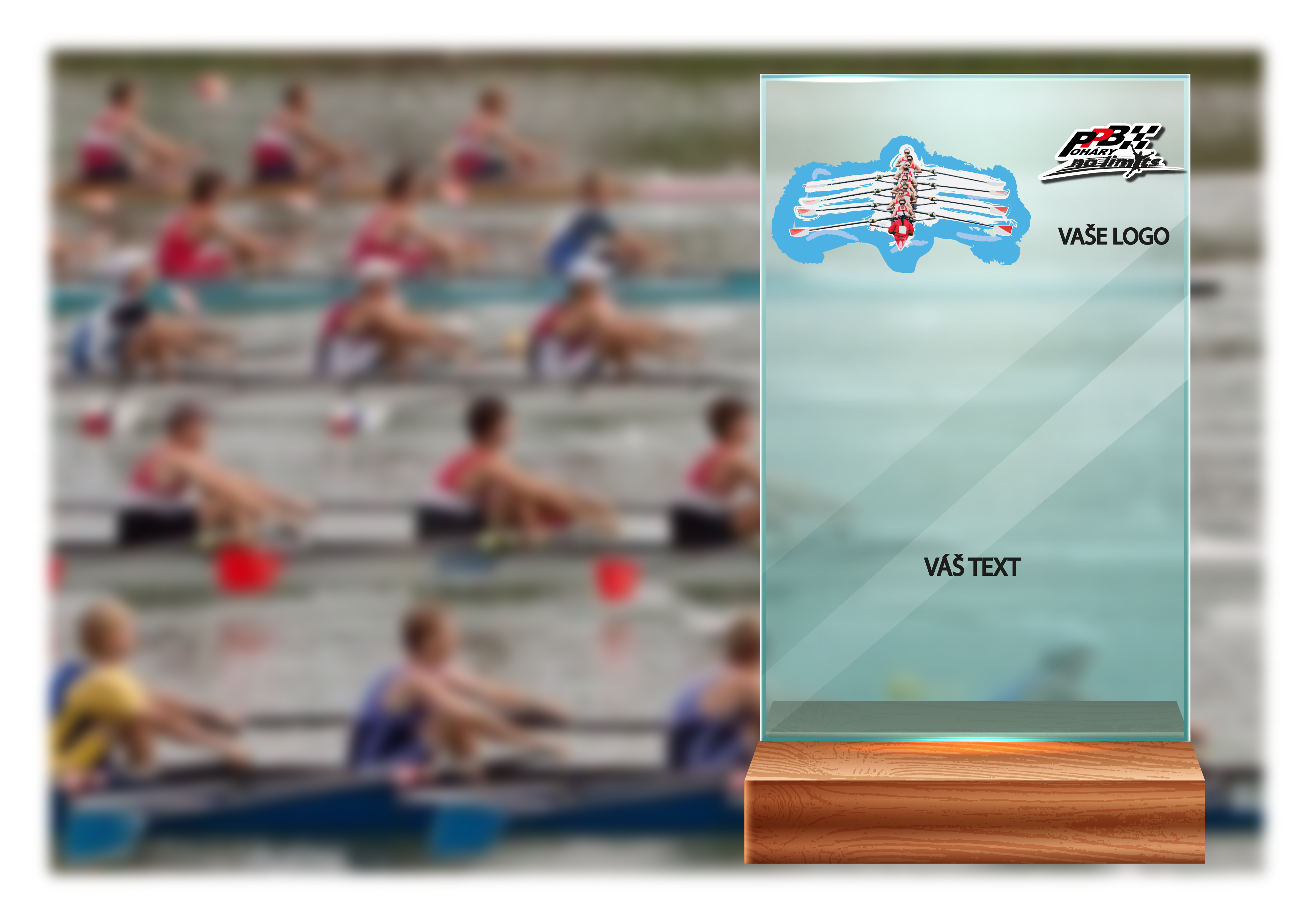 Skleněná trofej na dřevěném podstavci | Veslování Výška: 15 cm
