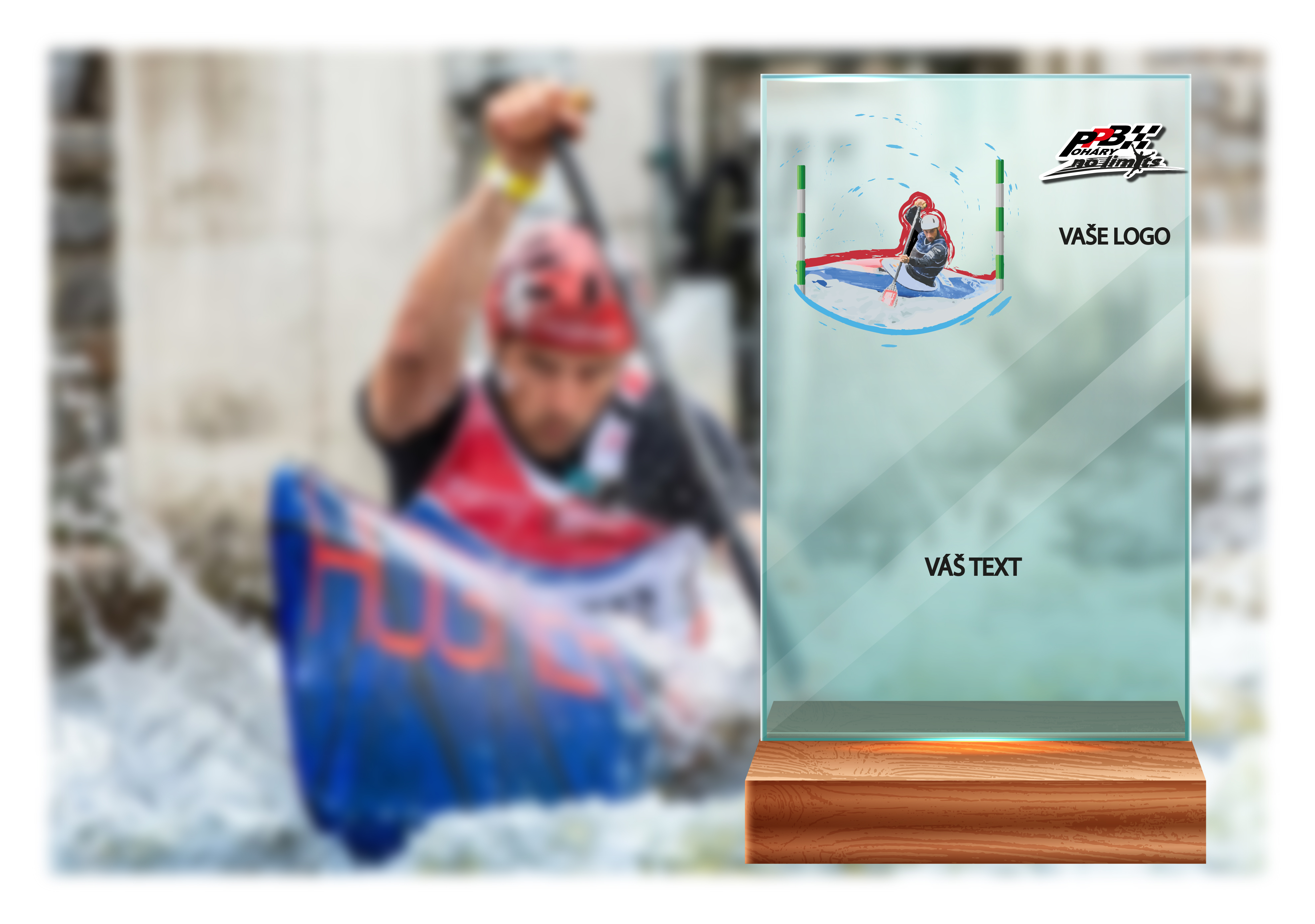 Skleněná trofej na dřevěném podstavci | Kánoe Výška: 15 cm