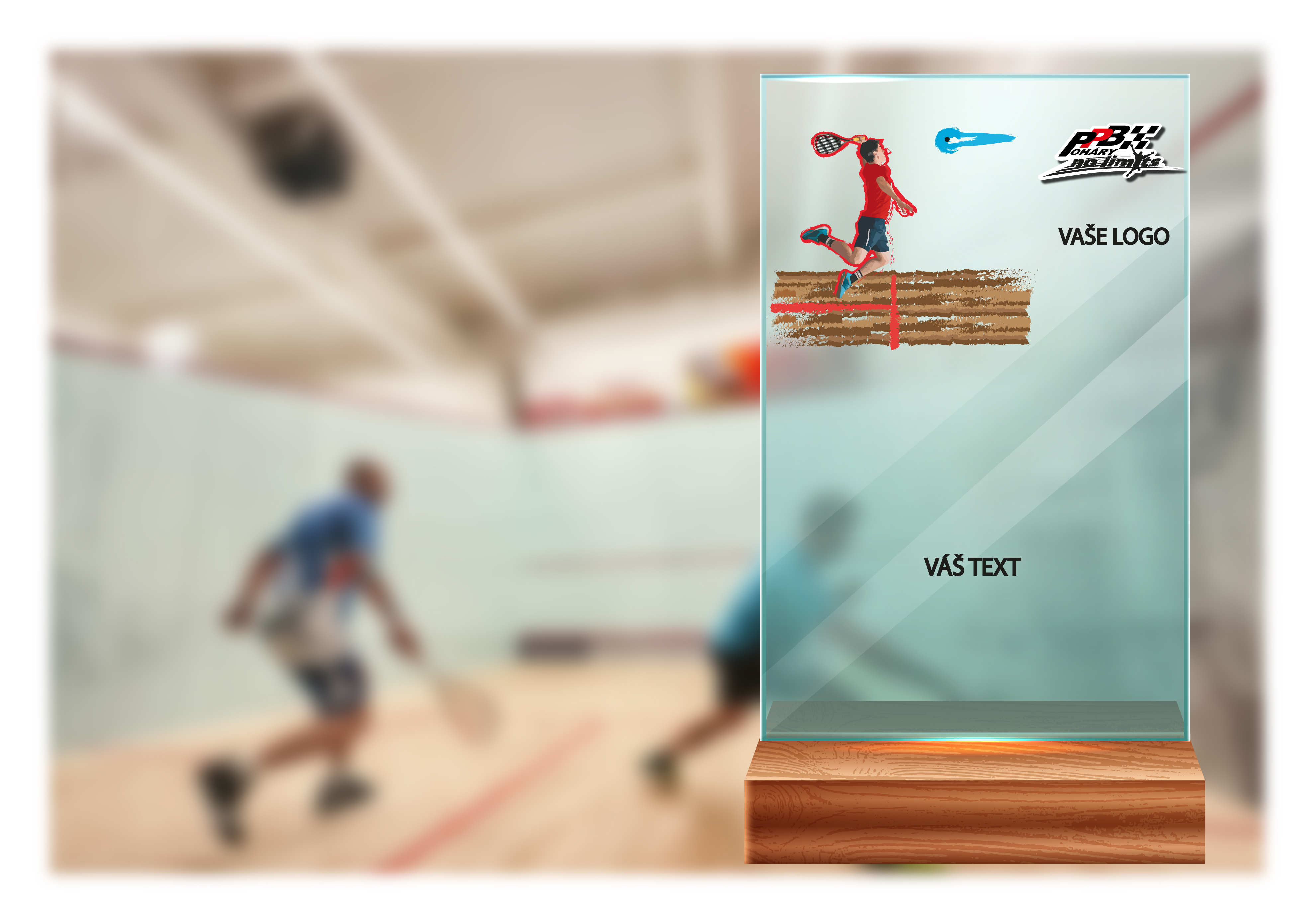 Skleněná trofej na dřevěném podstavci | Squash Výška: 15 cm