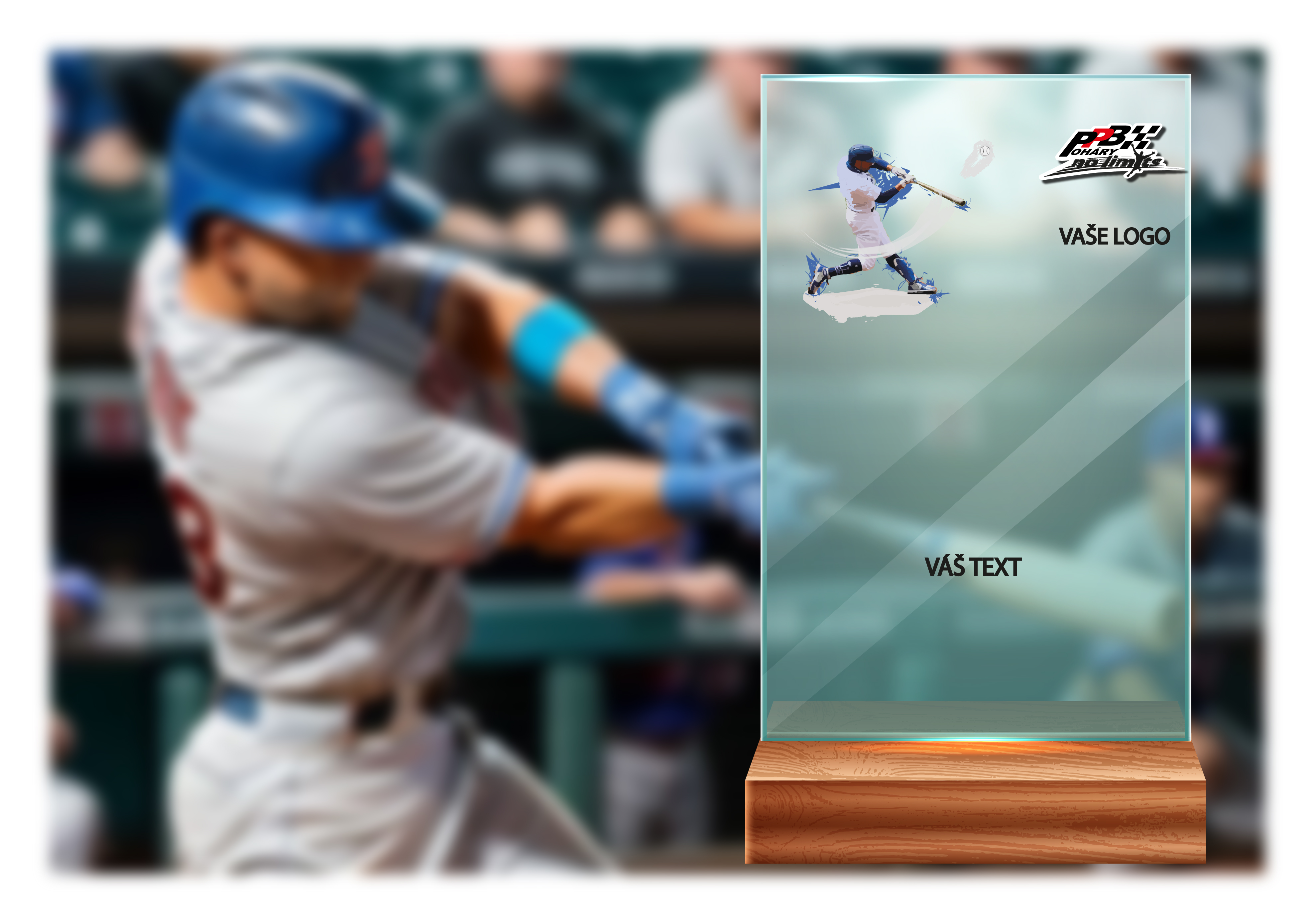 Skleněná trofej na dřevěném podstavci | Baseball Výška: 15 cm