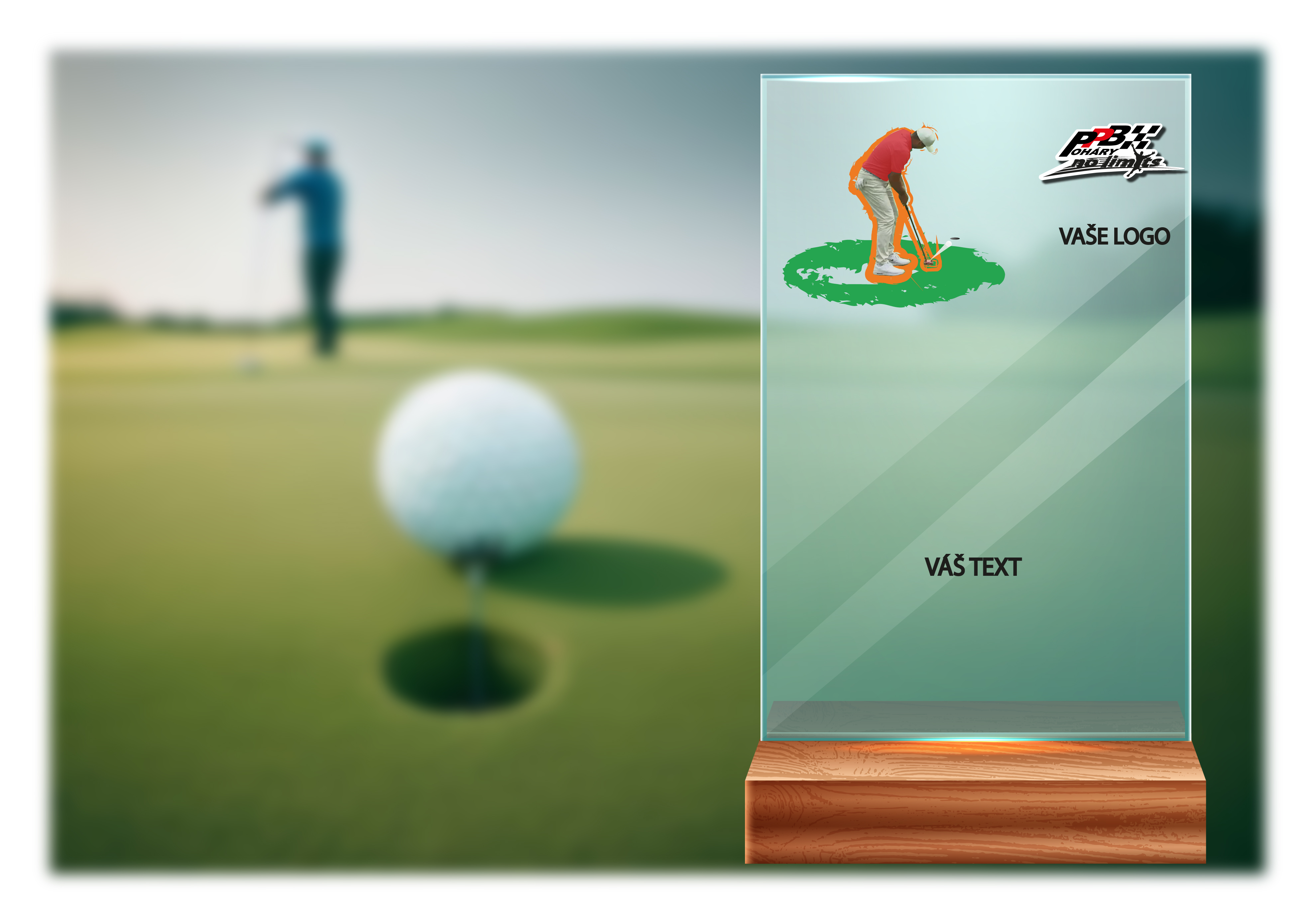 Skleněná trofej na dřevěném podstavci | Golf Výška: 15 cm