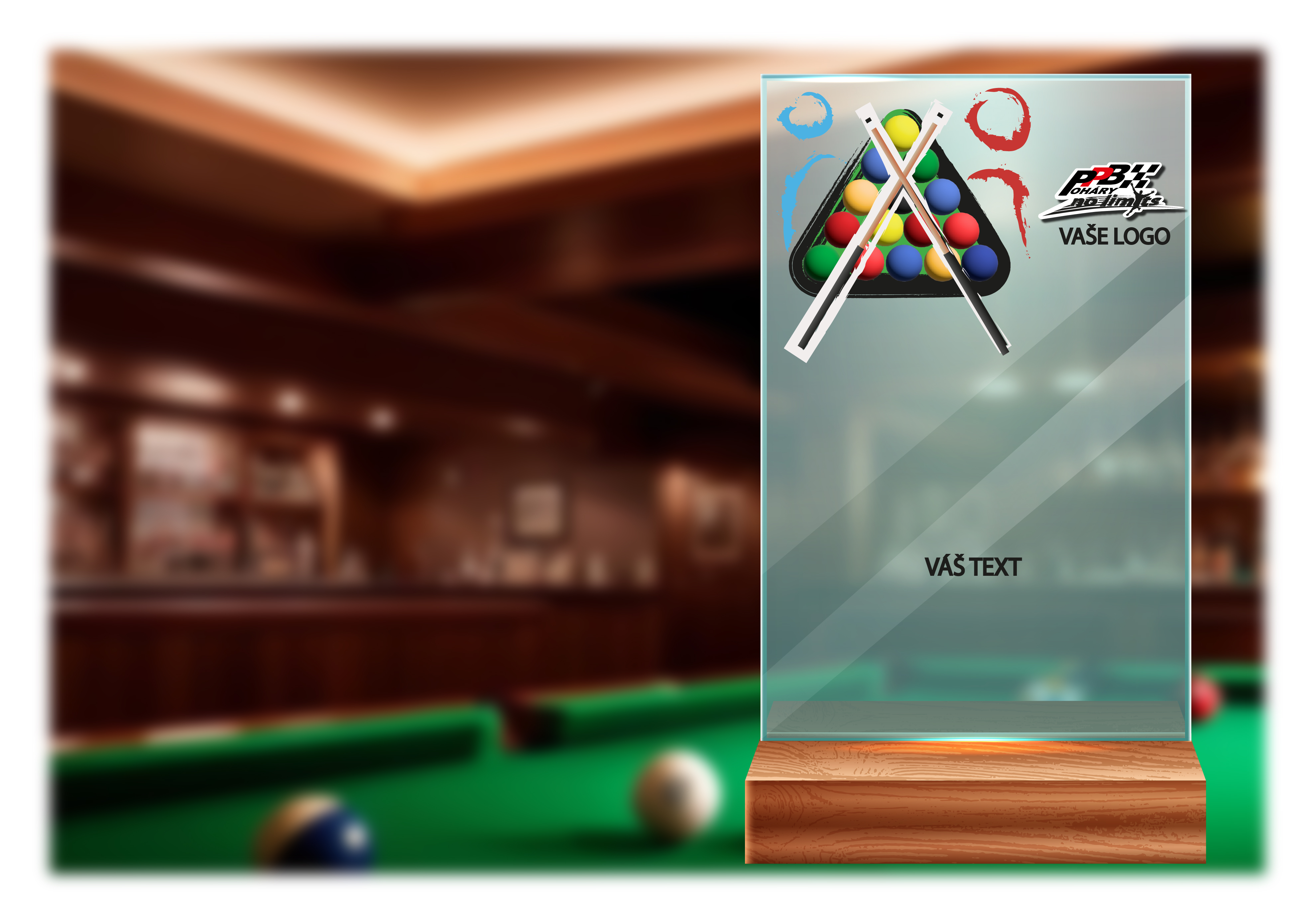 Skleněná trofej na dřevěném podstavci | Billiard Výška: 15 cm