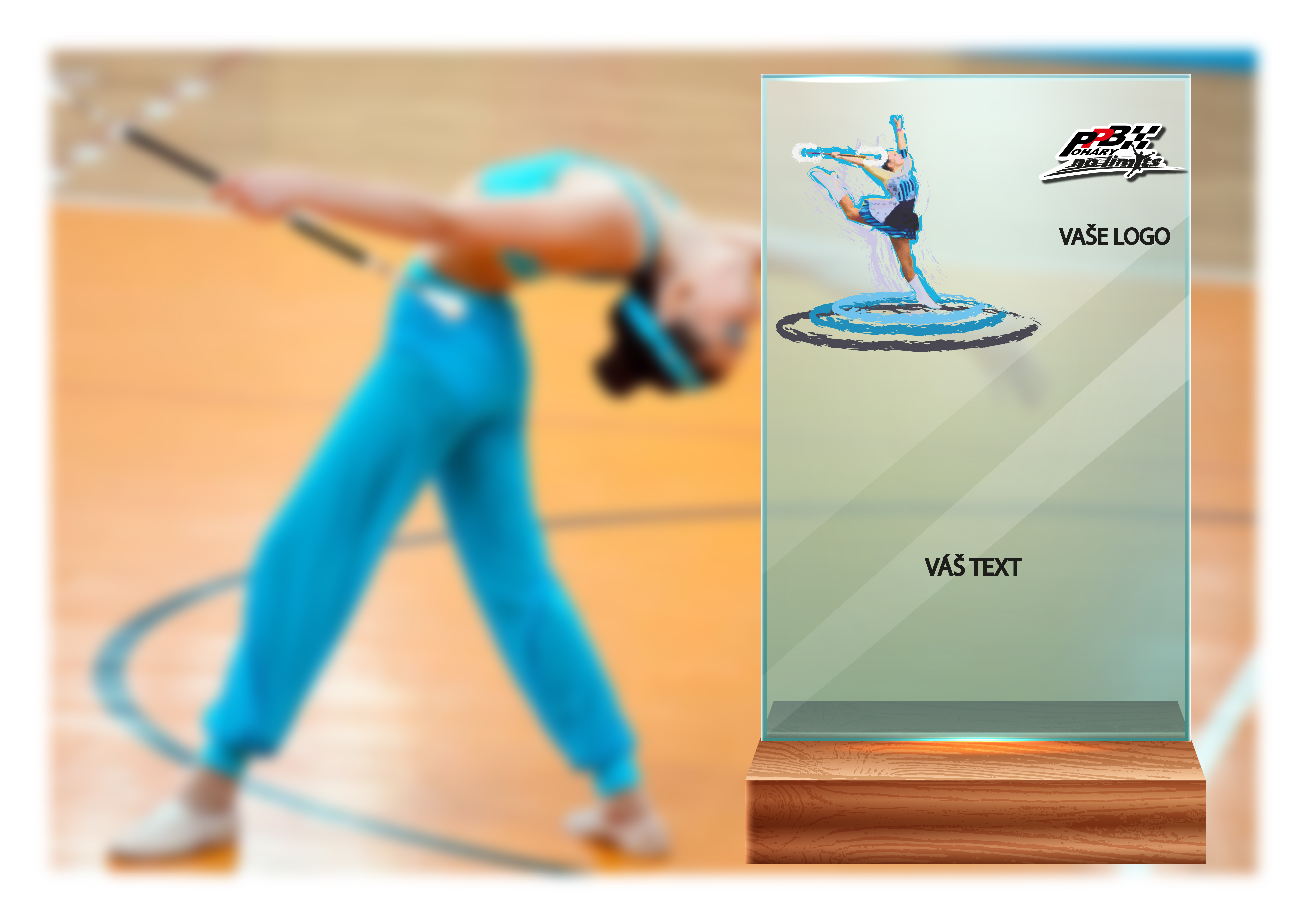 Skleněná trofej na dřevěném podstavci | Gymnastika tyčka Výška: 15 cm