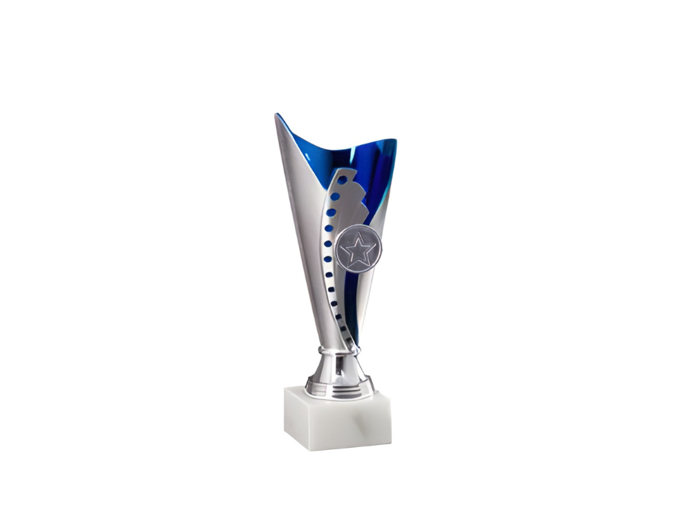 Plastová trofej | Stříbrno-modrá Výška: 19 cm
