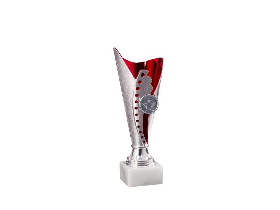 Plastová trofej | Stříbrno-červená Výška: 19 cm