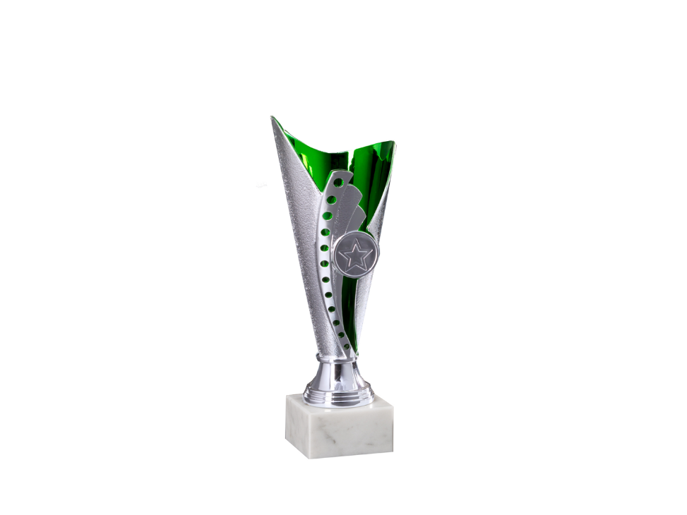Plastová trofej | Stříbrno-zelená Výška: 19 cm