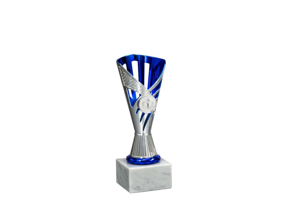 Plastová trofej | Stříbrno-modrá Výška: 19 cm