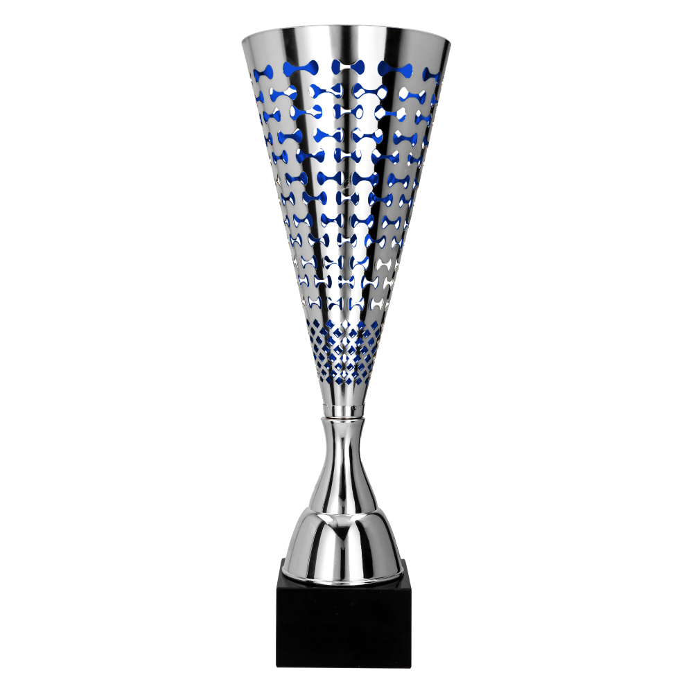 Kovová trofej | Stříbrno-modrá Výška: 39,5 cm, Průměr: 15,5 cm