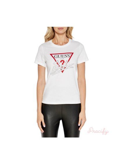 Dámská trička Guess s krátkým rukávem a logem, bílá