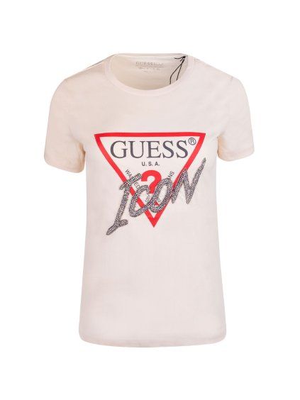 Dámská trička Guess SS CN ICON TEE světle broskvová