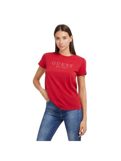 Dámské tričko GUESS 1981 CRYSTAL EASY TEE RED