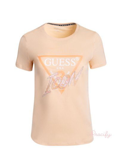 Dámská trička Guess - s logem CN ICON TEE béžová