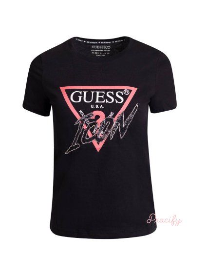 Dámská trička Guess s logem CN ICON TEE černé