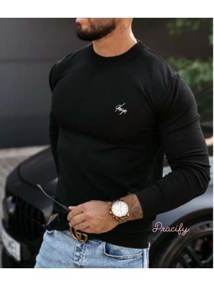 OLAVOGA Pánský žebrovaný svetr oversize CREW - černý