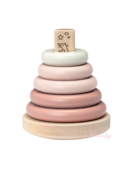 Dřevěná růžová pyramida Micki – klasické puzzle pro nejmenší