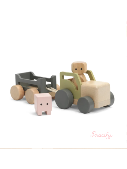 Dřevěný traktor Micki s přívěsem